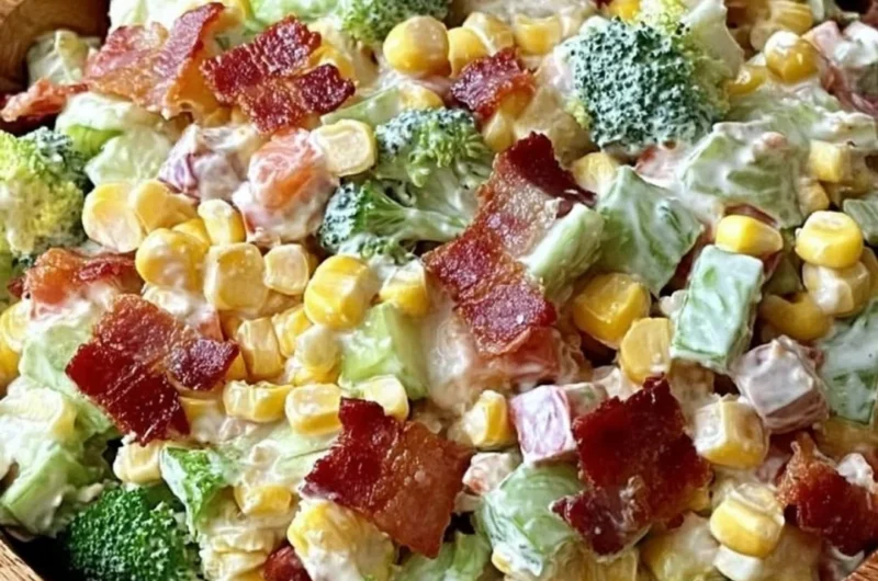 Fresh Bacon Ranch Salad with chopped vegetables and crispy bacon