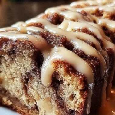 Delicious Cinnamon Roll Banana Bread with a swirl of cinnamon and banana flavor.