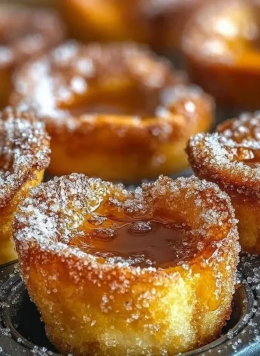 Cinnamon Sugar French Toast Muffins served on a plate, drizzled with syrup.