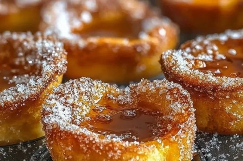 Cinnamon Sugar French Toast Muffins served on a plate, drizzled with syrup.