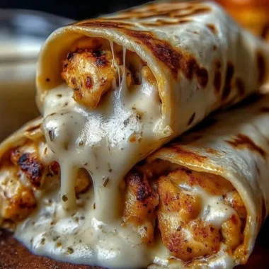 Cozy cheesy garlic chicken wraps served on a plate