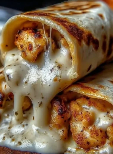 Cozy cheesy garlic chicken wraps served on a plate