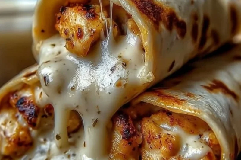 Cozy cheesy garlic chicken wraps served on a plate