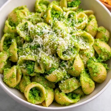 Plate of easy healthy broccoli pasta with garlic and parmesan cheese