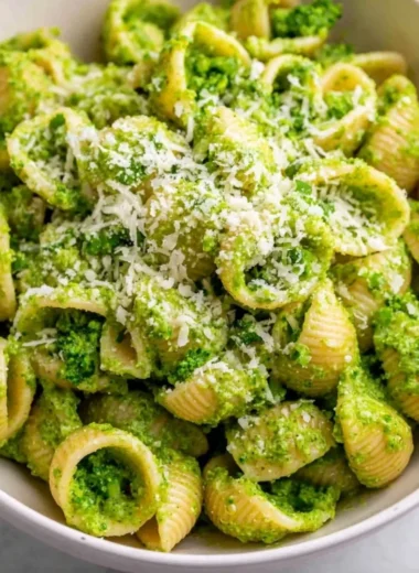 Plate of easy healthy broccoli pasta with garlic and parmesan cheese