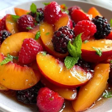 Refreshing summer peach salad with fresh ingredients and vibrant colors