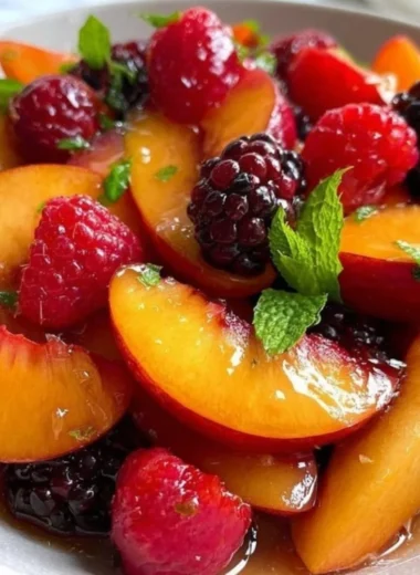 Refreshing summer peach salad with fresh ingredients and vibrant colors