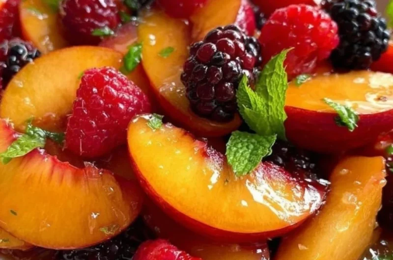 Refreshing summer peach salad with fresh ingredients and vibrant colors
