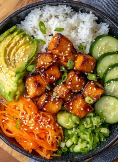 Delicious Salmon Bowl with fresh ingredients and vibrant presentation.