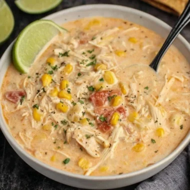 Slow Cooker Mexican Chicken Chowder served in a bowl with toppings