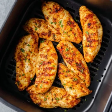 Delicious air fryer chicken tenders without breading served on a plate