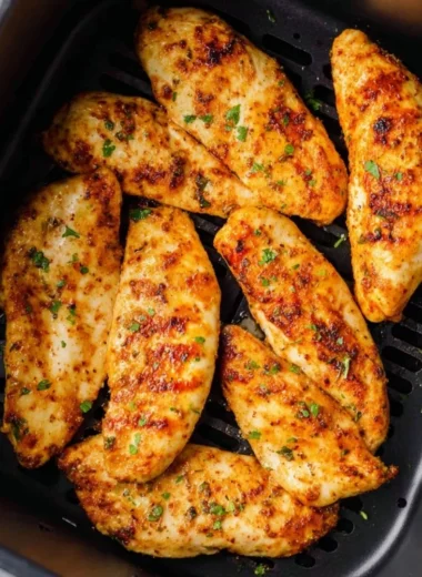 Delicious air fryer chicken tenders without breading served on a plate