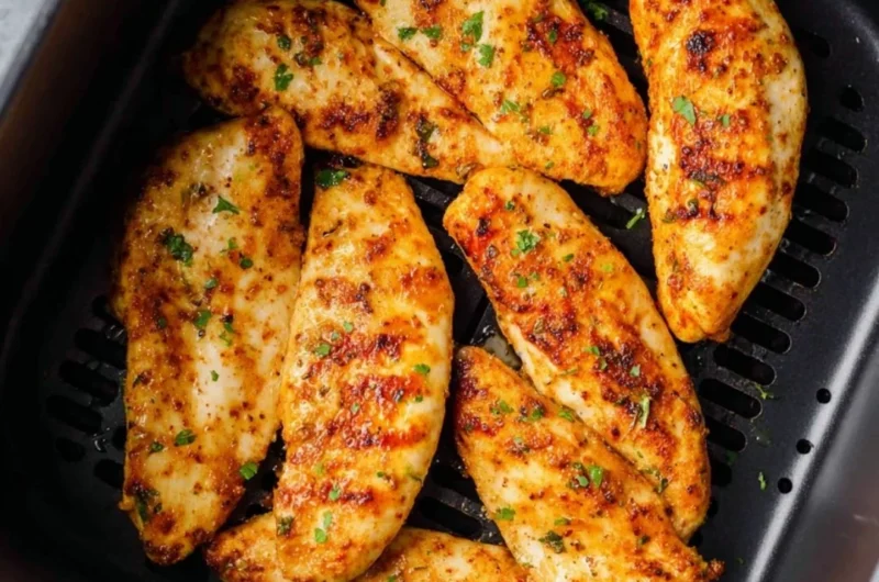 Delicious air fryer chicken tenders without breading served on a plate