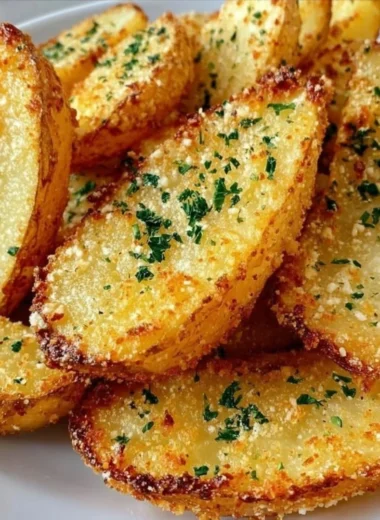 Deliciously baked garlic parmesan potato wedges with herbs and spices