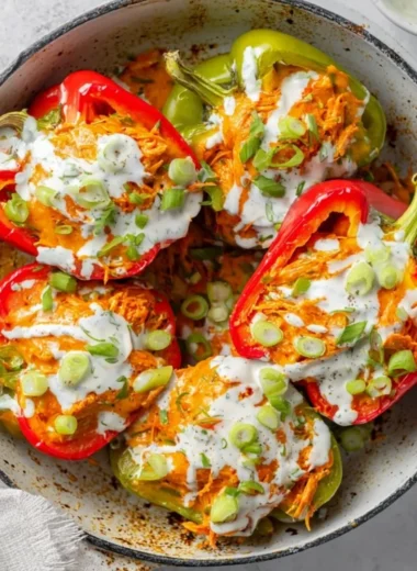 Buffalo Chicken Stuffed Peppers - dairy free and low carb recipe
