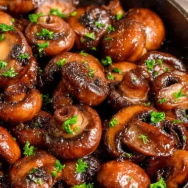 Delicious buttery sauteed mushrooms served in a pan