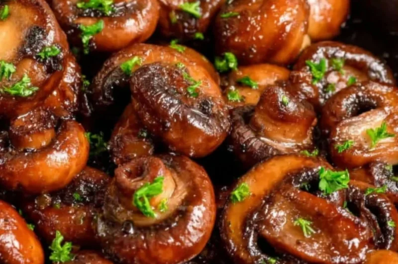 Delicious buttery sauteed mushrooms served in a pan
