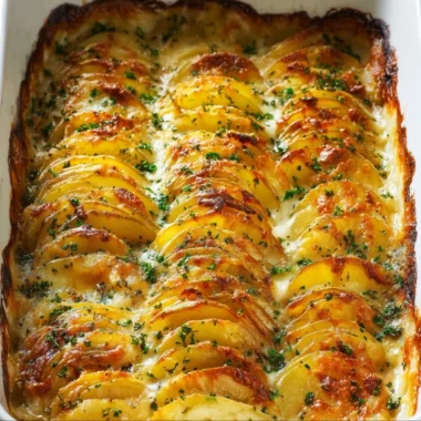 Creamy cheesy easy scalloped potatoes baked to perfection