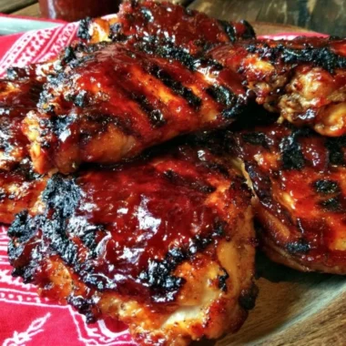 Delicious Cherry Dr Pepper BBQ Chicken served with sides on a grill.