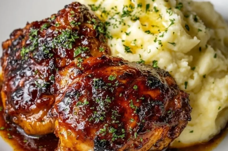 Chipotle Honey Chicken Thighs served with Smoked Gouda Mashed Potatoes