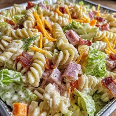 Creamy Club Sandwich Pasta Salad with fresh ingredients in a bowl