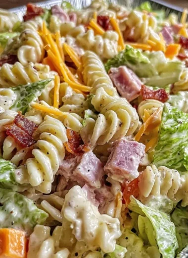 Creamy Club Sandwich Pasta Salad with fresh ingredients in a bowl