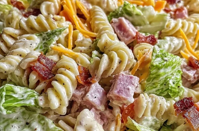 Creamy Club Sandwich Pasta Salad with fresh ingredients in a bowl