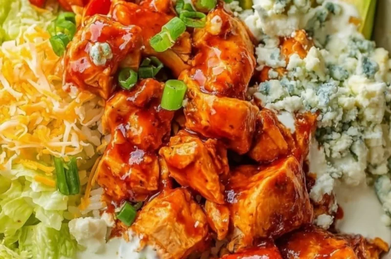 Cozy Buffalo Chicken Bowls with tender chicken, rice, and spicy sauce