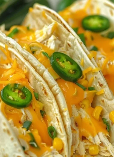 Delicious creamy chicken tacos served in soft tortillas