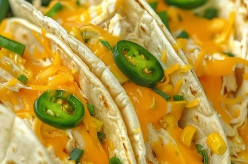 Delicious creamy chicken tacos served in soft tortillas