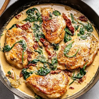 Creamy Tuscan chicken served with herbs and vegetables