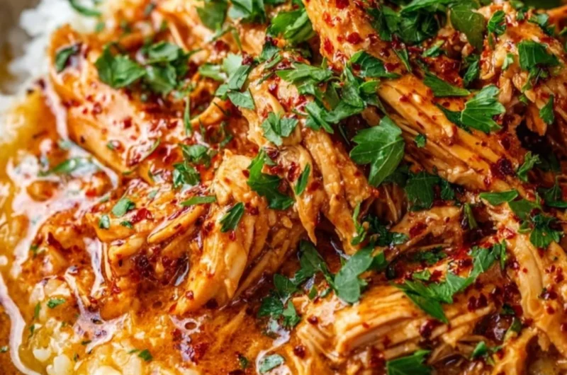 Creamy Crockpot Cajun Butter Chicken served in a bowl with herbs
