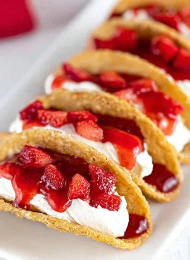 Easy cheesecake tacos filled with creamy cheesecake and fresh toppings