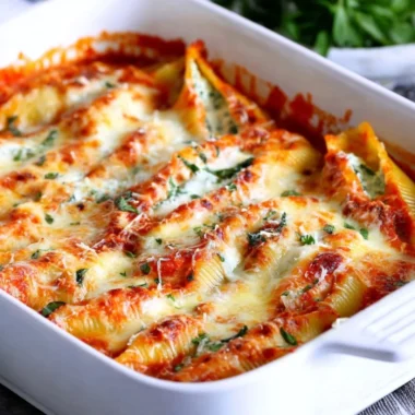 Easy stuffed shells filled with cheese and herbs on a serving plate