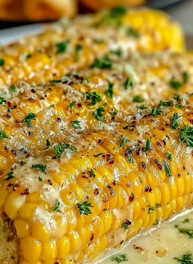 Garlic Parmesan Corn on the Cob served on a plate