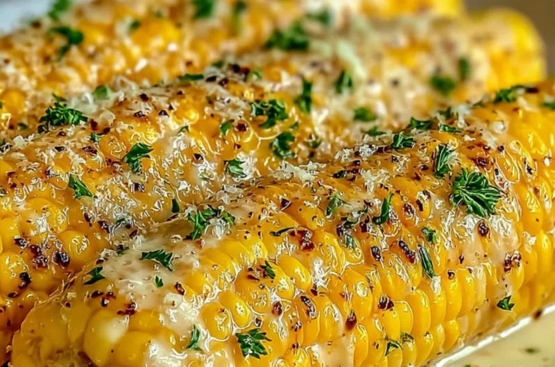 Garlic Parmesan Corn on the Cob served on a plate