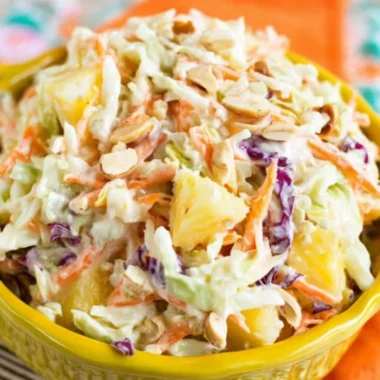 Hawaiian Coleslaw with Pineapple served in a bowl, showcasing the vibrant ingredients.