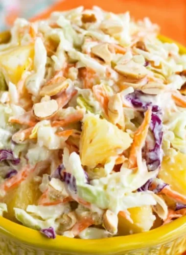 Hawaiian Coleslaw with Pineapple served in a bowl, showcasing the vibrant ingredients.