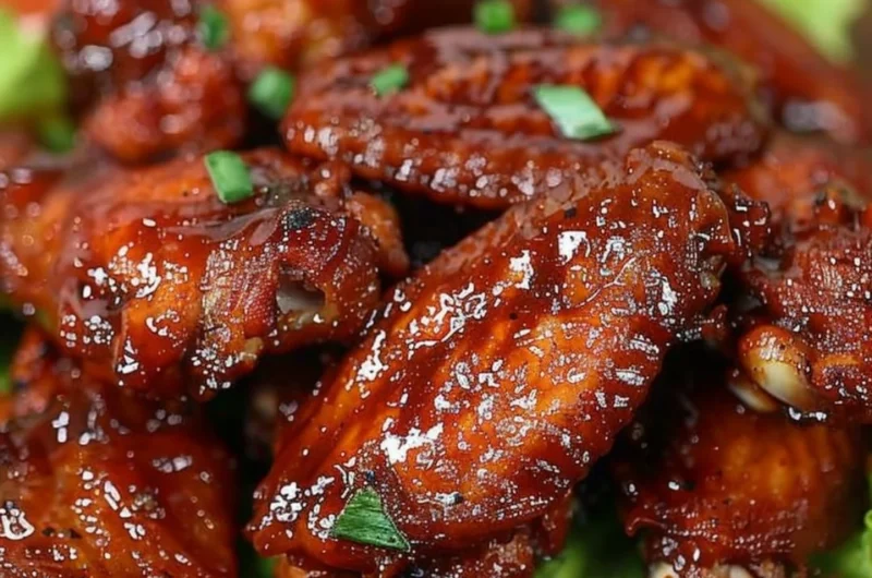 Delicious honey BBQ wings served on a platter for a tasty snack or meal.