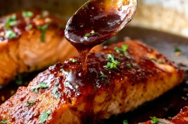 Honey Garlic Salmon dish garnished with herbs on a plate