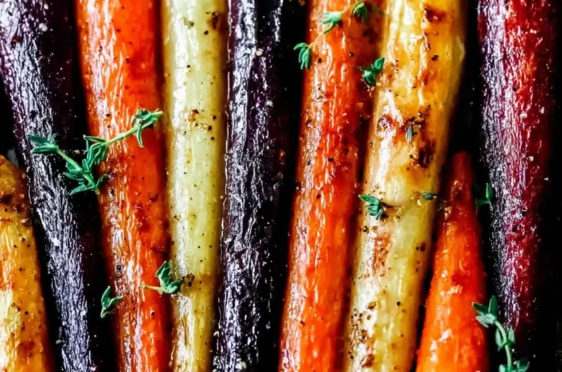 Honey roasted colorful carrots garnished for a vibrant side dish