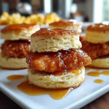 Hot Honey Chicken Biscuits with crispy chicken and drizzle of honey glaze