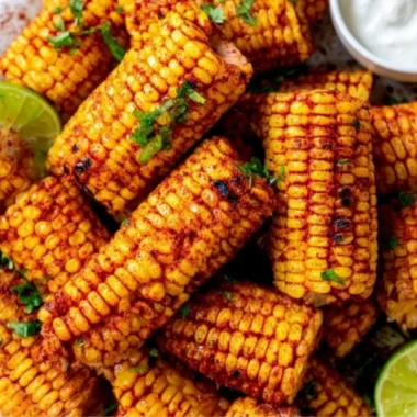 Delicious roasted corn ribs served on a rustic wooden plate