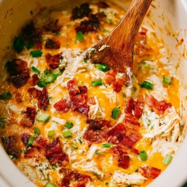 Delicious slow cooker crack chicken with creamy sauce served on a plate