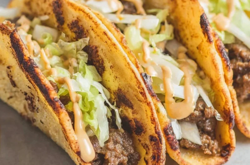 Smash Burger Tacos with juicy beef patties and fresh toppings served in soft tortillas