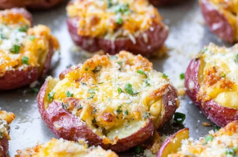 Deliciously crispy smashed potatoes seasoned and ready to serve