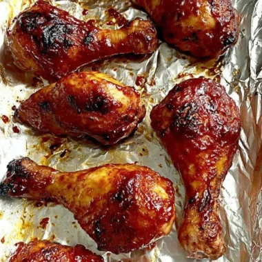 Baked BBQ Chicken Drumsticks garnished with fresh herbs on a plate