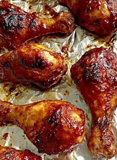 Baked BBQ Chicken Drumsticks garnished with fresh herbs on a plate