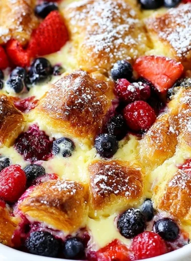 Berry Croissant Bake with fresh berries and flaky croissant layers