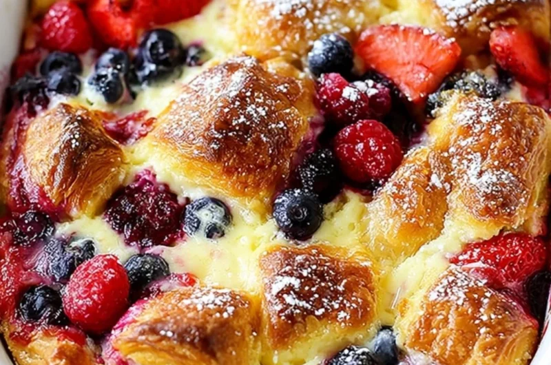 Berry Croissant Bake with fresh berries and flaky croissant layers